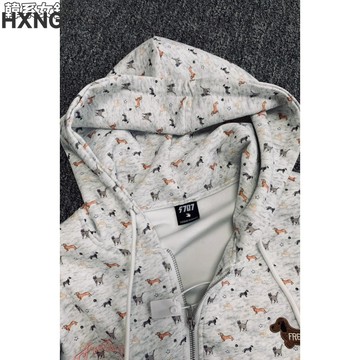 【美式復古滿印】連帽衛衣女 春秋新款 刺繡設計 拉鏈開衫 寬鬆外套 潮 拉鏈外套女 連帽衛衣 秋冬長袖上衣 上衣 外套