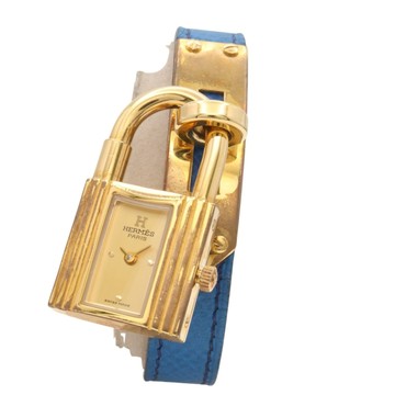 HERMES 愛馬仕 金色錶盤 皮帶 鍍金 Kelly 腕錶 【二手名牌BRAND OFF】