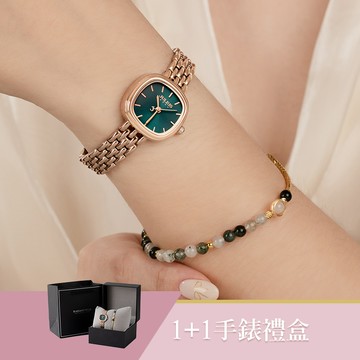 女人愛美愛自己綠韻時光水晶手鍊1+1獨家超值禮盒手錶手鍊二件組 【WKTL1332-KMD467】-綠面玫金帶+綠髮晶手鍊