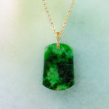 【願‧無事】冰飄綠無事牌項鍊18K金鑲 | 天然緬甸A貨翡翠 | 送禮
