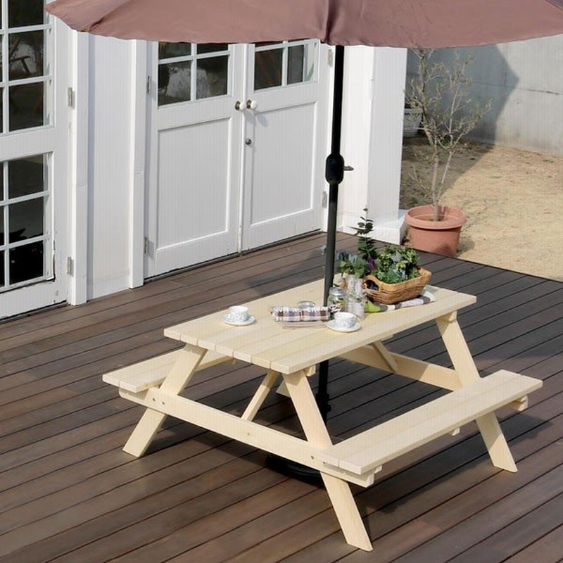 ピクニックテーブル 木製 幅135cm イエローシダー チェア一体型 ガーデンテーブル パラソル対応 Ycpt 1350ntu 通販 Lineポイント最大0 5 Get Lineショッピング