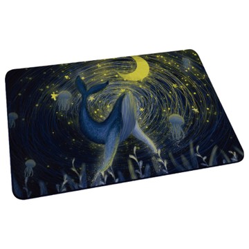 台灣製造 插畫風系列 軟式珪藻土地墊 吸水地墊-瑩火鯨魚60*40*0.5cm_廠商直送