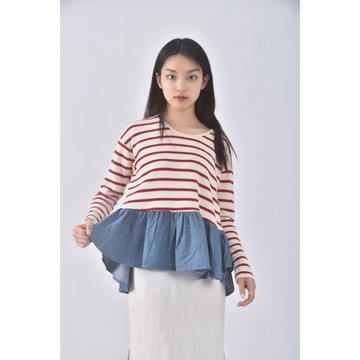 (M) pazzo橫條紋紅色長袖上衣二手衣