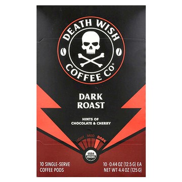 Death Wish Coffee, 單份咖啡包，深度烘焙，10 包，每包 0.44 盎司（12.5 克）