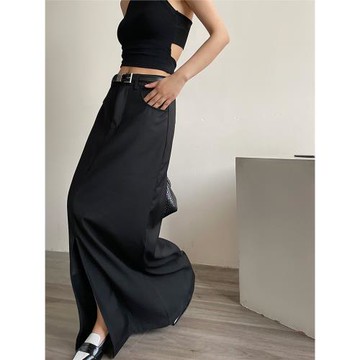 (免運)AcupStudio江右上 美式黑色高級感半身長裙女小眾設計感開叉裙子