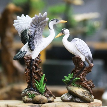 文房創意擺件 仿真小白鶴擺件 假山流水微景觀造景 仙鶴擺設 創意家居盆景佈景鶴飾品 火烈鳥 魚缸造景 傢俱擺設 景觀造景