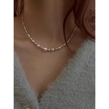 s925純銀滿天星仿珍珠項鏈女款碎銀子毛衣鏈秋冬2025新款爆款頸鏈