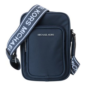 MICHAEL KORS-Khai 金屬銀字尼龍直式斜背包(海軍藍)小