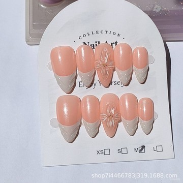 ➕大簡美甲💅手工穿戴甲重工立體捏花法式白邊歐美辣妹假指甲貼片跨境熱銷杏仁甲穿戴甲 YSGH