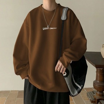 美式休閒無帽衛衣男秋冬大碼長袖上衣百搭潮流ins寬鬆圓領打底衫