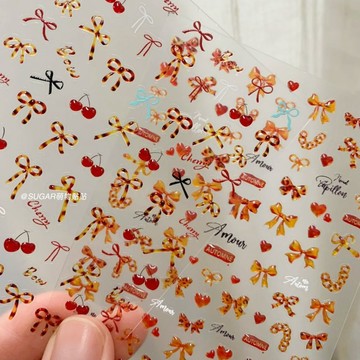 ⚡免運臺灣有貨⚡新款辣妹小衆琥珀蝴蝶結果凍美甲貼紙ins復古可愛櫻桃diy裝飾背膠⚡可開票