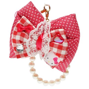 HELLO KITTY凱蒂貓珍珠蝴蝶結造型鑰匙圈鎖圈包包掛飾吊飾 676790【卡通小物】