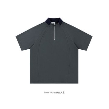 From Mars 無比眷念 日系半拉鏈oversize休閑寬松百搭翻領短袖T恤