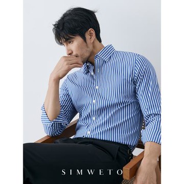 意式紳士經典 輕商務男士藍白條紋襯衫高級感男裝抗菌襯衣男秋季