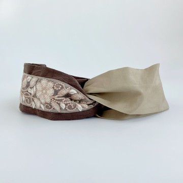 日本刺繡緞帶 簡約奶茶色繁花 日本布 交叉髮帶 大地色 日常