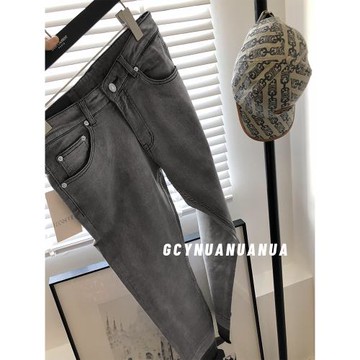 【GCYNUANUANUA】水洗/做舊/修身/小腳/扎染/水泥灰/九分牛仔褲男