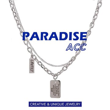 PARADISE 新款方牌英文字母雙層疊戴項鍊冷淡風歐美潮流配飾個性飾品