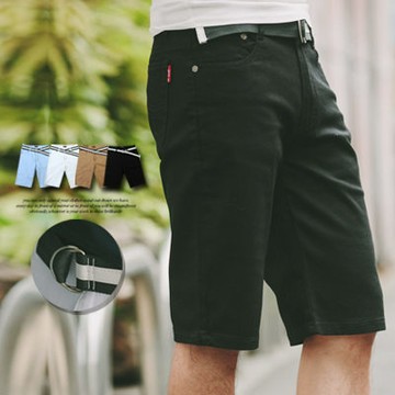 【N9612J】 夏日簡約感素面休閒短褲‧附皮帶(UC)