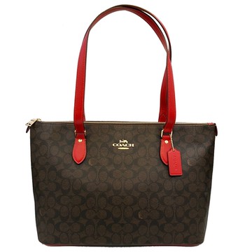 COACH 經典C LOGO肩背大購物/托特包(深咖/紅)