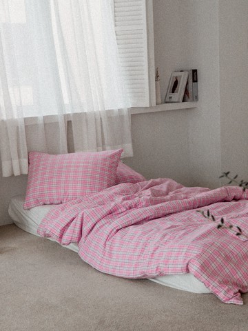 Pency Check Duvet Cover Set (SS / Q / K) Pink