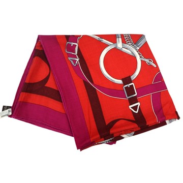 【二手名牌BRAND OFF】HERMES 愛馬仕 紅色 喀什米爾 真絲 方巾