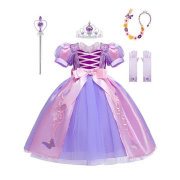 嬰幼中小女童長發公主裙優雅蝴蝶結短款蓬蓬晚禮服裙泡泡袖花童服