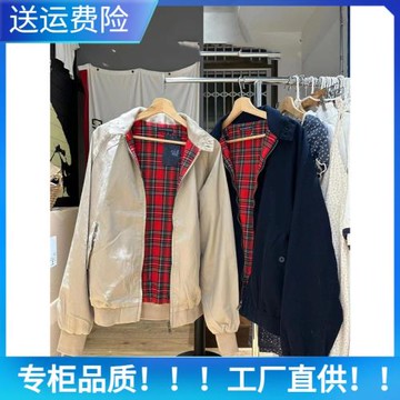 BrandyMelody2023新款卡其色藏青色內里紅格子寬松立領bm夾克外套