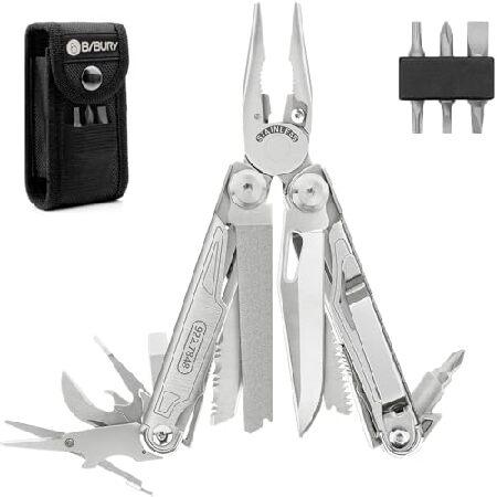 Gifts for Men Dad, BIBURY Multitool, 19-in-1 Stainless Steel Multi Tool with Fold-able Pliers, Screwdriver Sleeve, Scissors, Nylon Pouch, Muti-tool fo