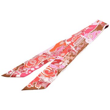 HERMES 經典Bingata騎馬圖騰Twilly絲巾領結(紅色)