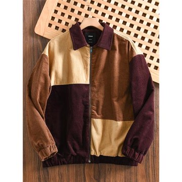 日單！vintage復古燈芯絨撞色！外貿男士寬松休閑翻領夾克外套潮