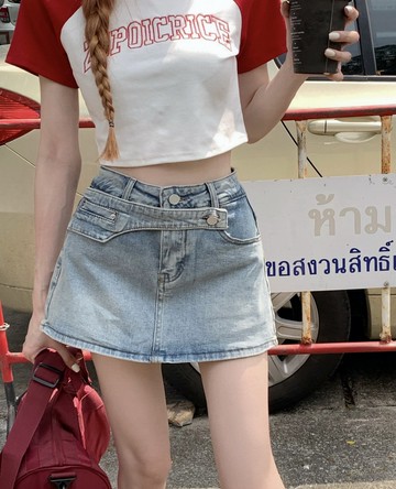 VIVILIAN搭扣A字顯瘦牛仔褲裙