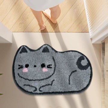 灰色貓咪植絨簇絨衛生間地墊臥室床邊毯家用腳墊門墊浴室吸水地毯