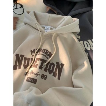 重磅純棉加絨字母美式潮牌連帽男女長袖寬松加厚oversize情侶衛衣