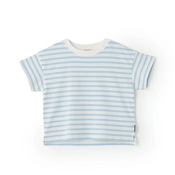 日本 petit main - [低價]接觸冷感 條紋短袖上衣-藍x白