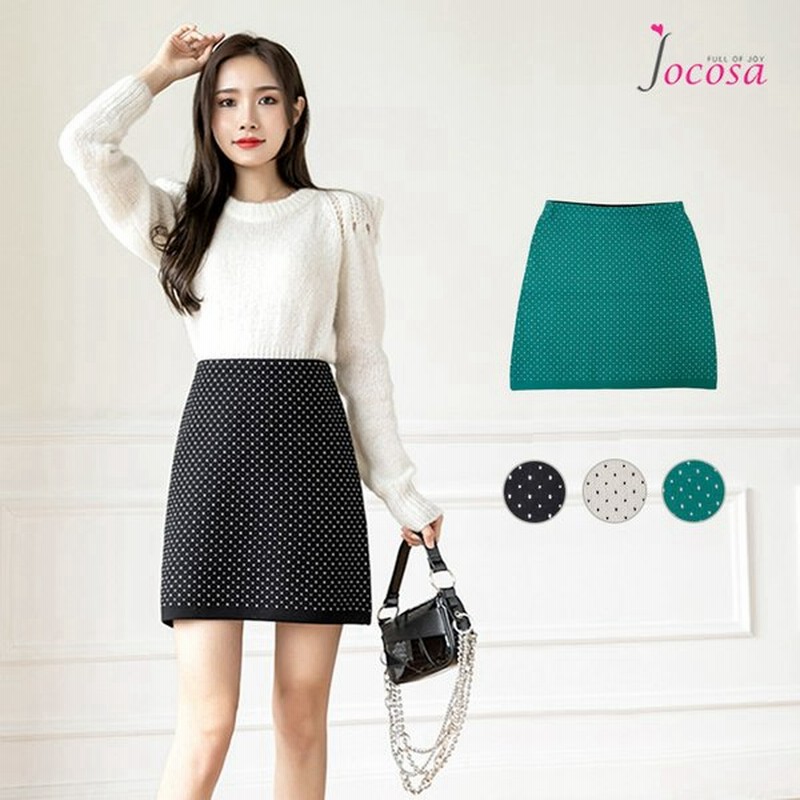 ニットスカート ミニ ドット柄 韓国ファッション 大人 カジュアル タイトスカート 水玉模様 ブラック 黒 ホワイト 白 グリーン 緑 Jocosa 8191 通販 Lineポイント最大0 5 Get Lineショッピング