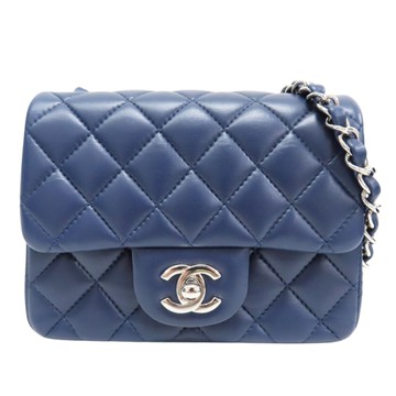 CHANEL 香奈兒 藍色 菱格紋 羊皮 COCO Mini 肩背包 銀釦 【二手名牌BRAND OFF】