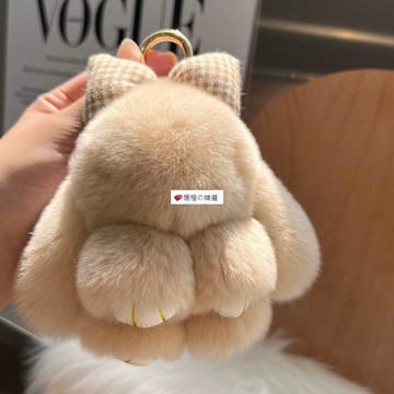 可開發票☆【臺灣精品】💕超萌仿獺兔毛蝴蝶結小兔子汽車鑰匙扣掛件ins皮草公仔書包包掛飾