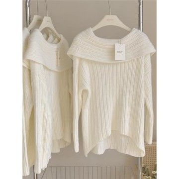 沉溺于溫柔 一字領露肩毛衣女套頭24氣質軟綿綿針織衫厚正反兩穿