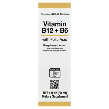 California Gold Nutrition, 維生素 B12（甲鈷胺）含維生素 B6 和葉酸，樹莓檸檬味，1 液量盎司（30 毫升）