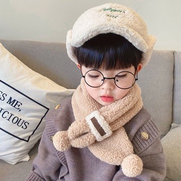 寶寶圍巾冬季男童女童交叉羊羔絨可愛超萌秋冬兒童圍脖嬰兒脖套潮