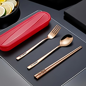 316不鏽鋼 餐具套組 - 烈日紅  筷子 + 湯匙 + 叉子 + 外盒  1組