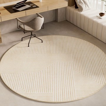 AFAMIC 艾法 奶油系地板防刮桌椅地墊/水晶絨印花地毯 圓形  平行折線  100 x 100 x 0.6cm