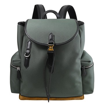 BALLY CLIFORD 金屬LOGO簡約帆布翻蓋束口後背包(灰綠)