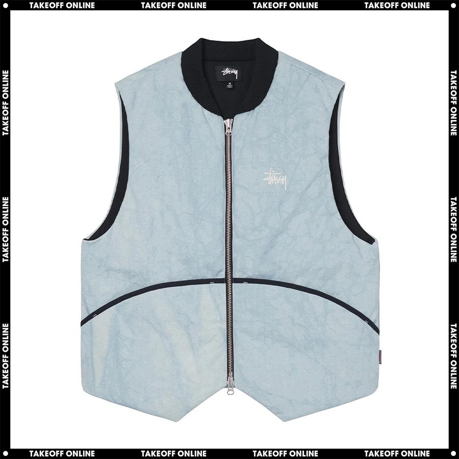 STUSSY WASHED CANVAS PRIMALOFT VEST LIGHT BLUE メンズ ダウンベスト