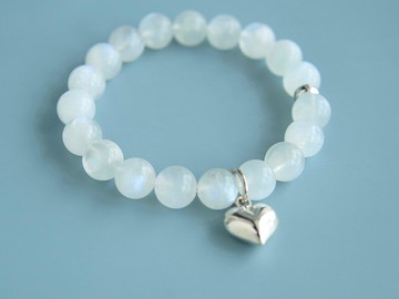 心 - 月光石 手串手鏈 銀桃心