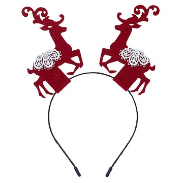 摩達客 耶誕派對質感蕾絲聖誕麋鹿造型髮箍  聖誕麋鹿  1個