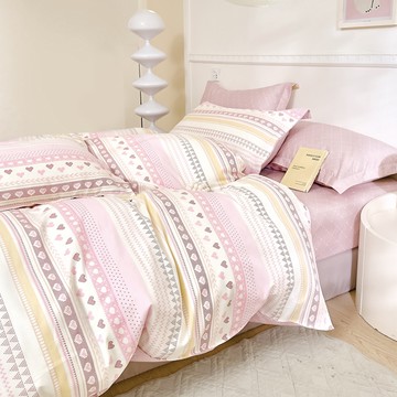 床包枕套組-雙人 / 精梳純棉三件式 / 甜粉流心 台灣製