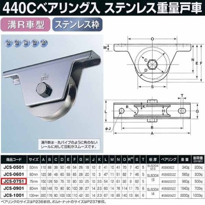 ヨコヅナ 440Cベアリング入 ステンレス重量戸車 溝R車型 JCS-0751 1個