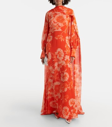 Erdem Caped floral silk gown