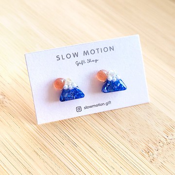 富士山太陽耳環/耳夾 深藍 抗過敏醫療鋼